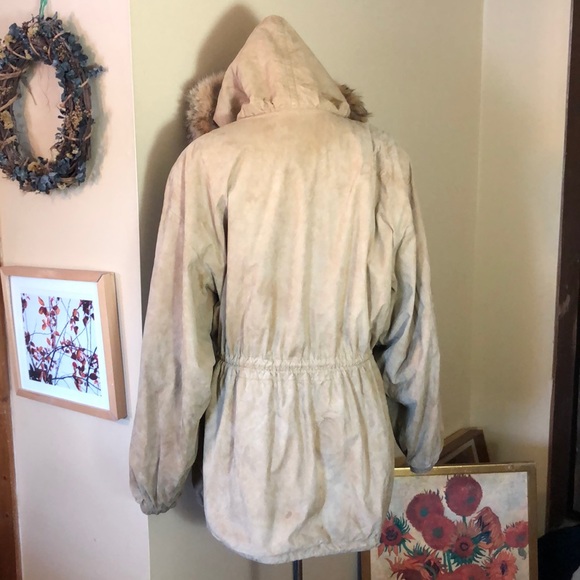 Shea Paris Vail size 14 Suede Leather & Fur Parka Made in USA Cinched Waist Tan - Picture 6 of 16